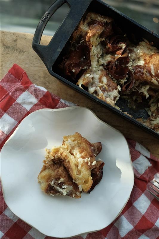 Plant-Powered Ham and Cheese Croissant Bake